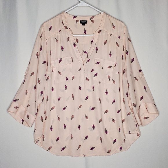 torrid Tops - Torrid Harper 1 1X Pink Ice Cream Print‎ Chiffon Popover Blouse Office Dopamine